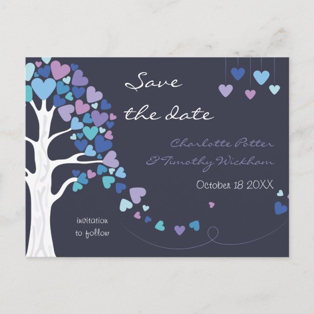 Postal De Anuncios Love Tree Hearts Winter Wedding Save the Date (Anverso)