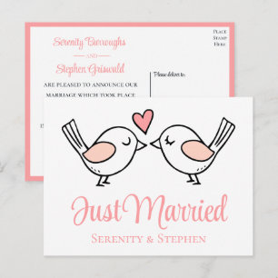 Postal De Anuncios Lovebird Pink Amor Pájaros Casados Recién Casados