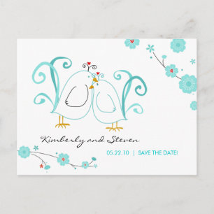 Postal De Anuncios Lovebirds Azules, Salva las Fechas