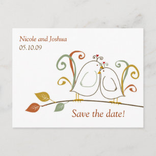 Postal De Anuncios Lovebirds en ramas guarda la fecha