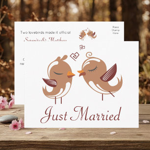 Postal De Anuncios Lovebirds Marrones Adorables Recién Casados Boda