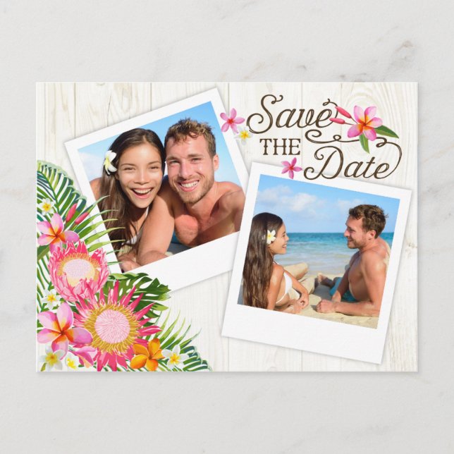 Postal De Anuncios Luau Hawaiian Rustic Beach salva la fecha (Anverso)