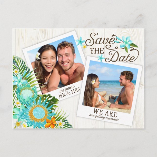 Postal De Anuncios Luau Hawaiian Rustic Beach salva la fecha (Anverso)