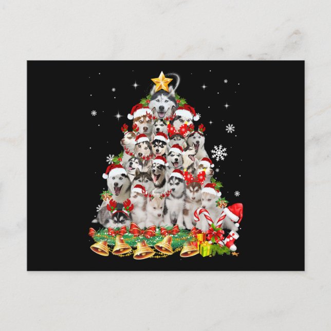 Postal De Anuncios Luces de árbol de Navidad de husky siberiano | Nav (Anverso)