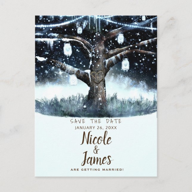 Postal De Anuncios Luces de árbol y frascos de Winter Wonderland para (Anverso)