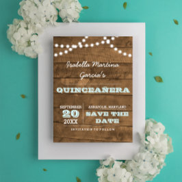 Postal De Anuncios Luces de Barnwood Aqua Quinceañera Salven la fecha