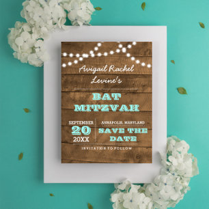 Postal De Anuncios Luces de Barnwood B"H Verde azulada Bat Mitzvah Sa