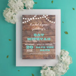 Postal De Anuncios Luces de Barnwood Verde azulada Bat Mitzvah Salven