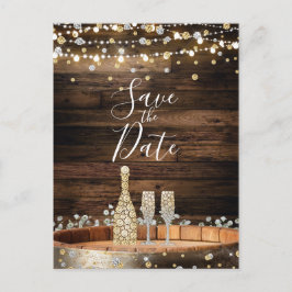 Postal De Anuncios Luces de barril de madera rústica Champagne Save t