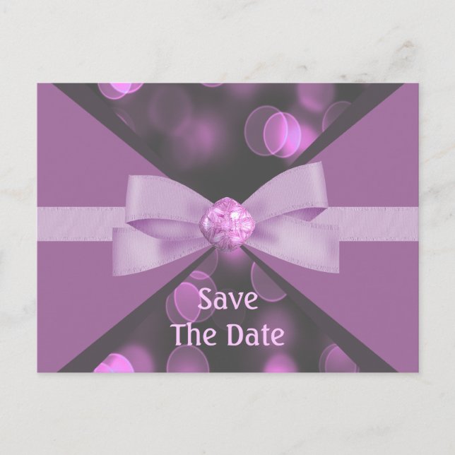 Postal De Anuncios Luces de Bokeh Rosadas, Cinta y Lazo de Boda (Anverso)