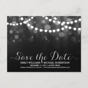 Postal De Anuncios Luces de cadena bokeh plateado para guardar la fec