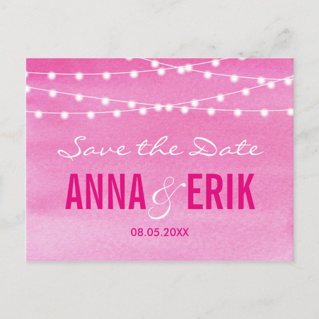 Postal De Anuncios Luces de Cadena de Acuarela de Fuchsia Save The Da (Anverso)
