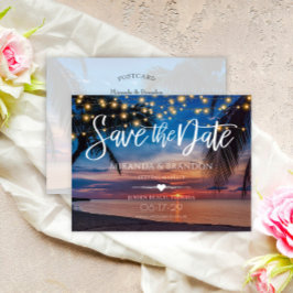 Postal De Anuncios Luces de cadena Palm Beach Wedding Guardar la fech