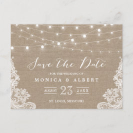 Postal De Anuncios Luces de Cadena Rústicas con Encaje de Arpillera |