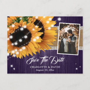 Postal De Anuncios Luces de Cuerda de Girasol Morado para Boda de Mad