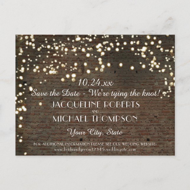 Postal De Anuncios Luces de cuerda de ladrillo urbano de almacén indu (Anverso)