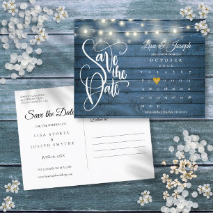 Postal De Anuncios Luces de Cuerda de Madera Azul Calendario Guarda l