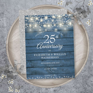 Postal De Anuncios Luces de Cuerda de Madera de Aniversario 25 para G