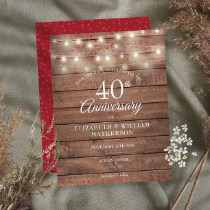 Postal De Anuncios Luces de Cuerda del 40 Aniversario en Madera para