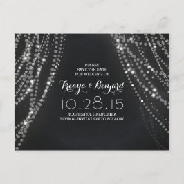 Postal De Anuncios luces de cuerda románticas pizarra save the date