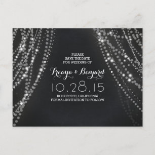Postal De Anuncios luces de cuerda románticas pizarra save the date