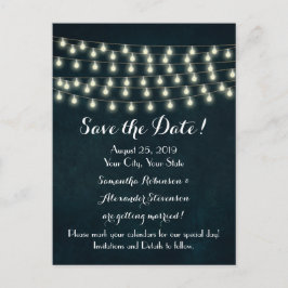 Postal De Anuncios Luces de Cuerda Rústicas Vintage para Boda Azul Ma