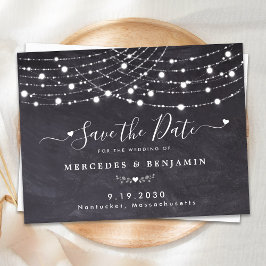 Postal De Anuncios Luces de Cuerdas de Pizarra Rústica para Boda Save