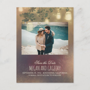 Postal De Anuncios Luces de frasco de Mason árbol rústico foto guarda