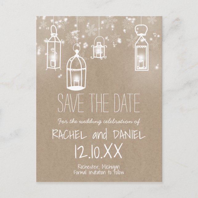 Postal De Anuncios Luces de invierno kraft save the date (Anverso)