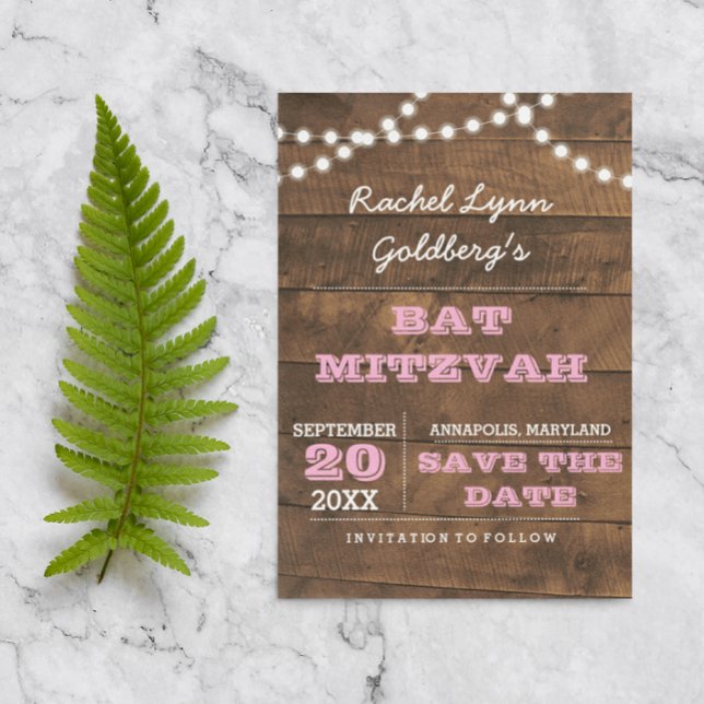 Postal De Anuncios Luces de madera de granero Rosa Bat Mitzvah Guarda (Subido por el creador)