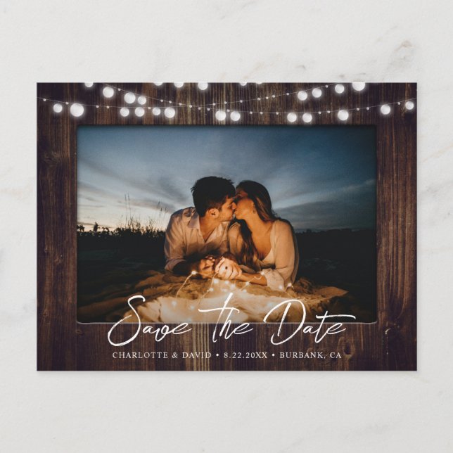 Postal De Anuncios Luces del Bosque del Granero Foto de Boda Reserva  (Anverso)