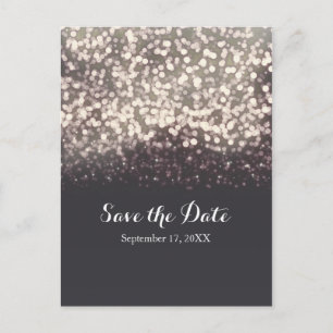 Postal De Anuncios Luces esparcantes Romántico Boda Gris fecha de res