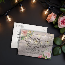 Postal De Anuncios Luces florales de madera rústicas de la secuencia