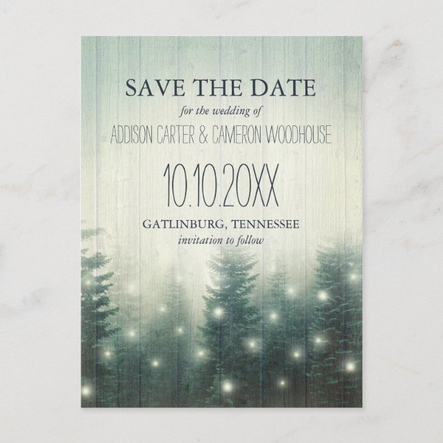 Postal De Anuncios Luces forestales | Guardar la fecha en forma rusa (Anverso)