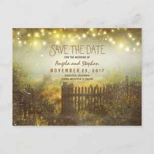 Postal De Anuncios luces románticas de noche rústico salven la fecha