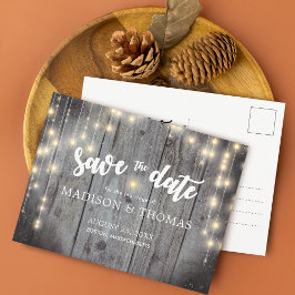 Postal De Anuncios Luces Rústicas Madera Boda Guardar La Fecha