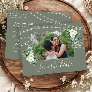 Postal De Anuncios Luces rústicas verdes salvia florales boda guardar