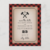 Lumberjack Plaid Monograma Hacha Guardar La Fecha