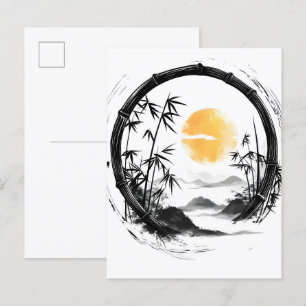 Postal De Anuncios Luna abstracta Zen flujo de bambú
