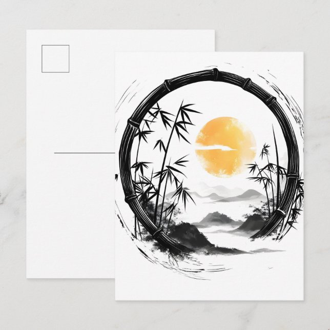 Postal De Anuncios Luna abstracta Zen flujo de bambú (Anverso / Reverso)