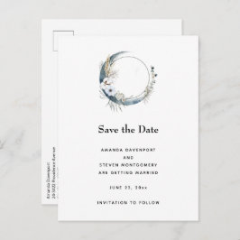 Postal De Anuncios Luna creciente azul con flores blancas