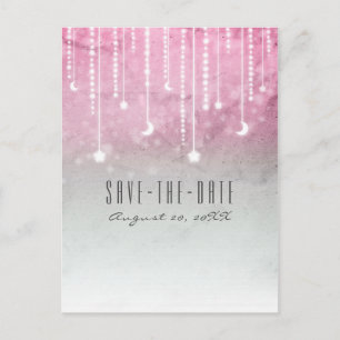 Postal De Anuncios Luna Estrellas Celestiales Gris Rosa Blanco Salva 