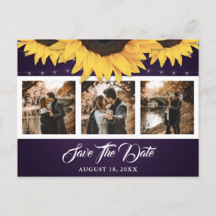Postal De Anuncios Luz de Girasol Púrpura Collage de Fotos Boda