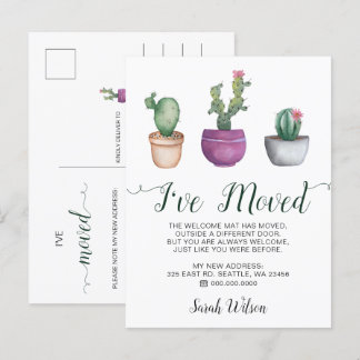 Postal De Anuncios Macetas de cactus con acuarela rústica me he mudad