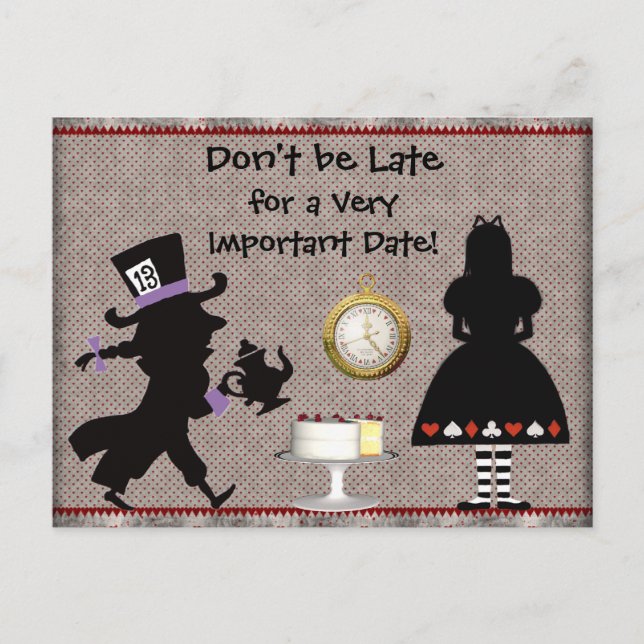 Postal De Anuncios Mad Hatter Tea Fiesta Guardar la fecha Baby Shower (Anverso)