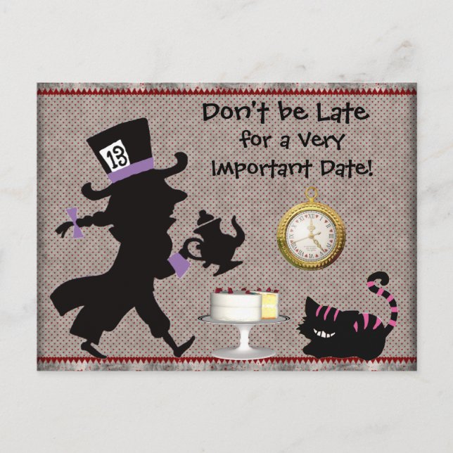 Postal De Anuncios Mad Hatter Tea Fiesta Guardar la fecha Baby Shower (Anverso)