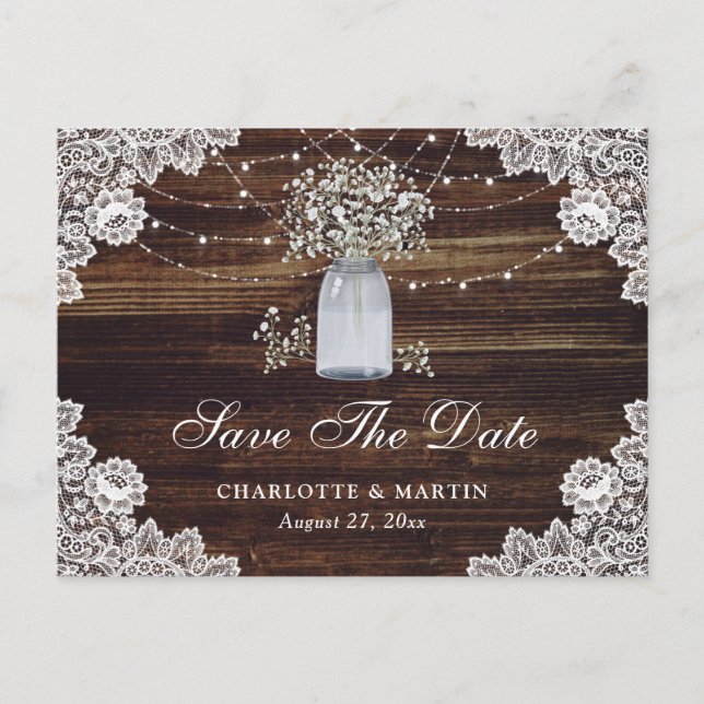 Postal De Anuncios Madera de aliento del bebé Mason Jar Wedding Salva (Anverso)
