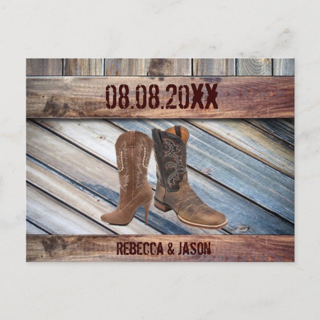 Postal De Anuncios madera de grano Cowboy Western Wedding salva la fe (Anverso)