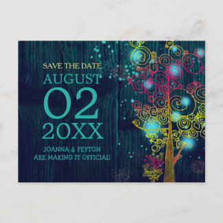 Postal De Anuncios Madera Grain Azul Marino Boda Save the Date
