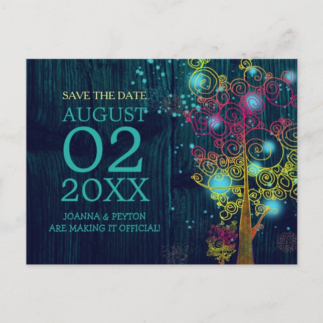 Postal De Anuncios Madera Grain Azul Marino Boda Save the Date (Anverso)